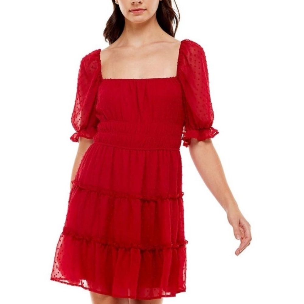 Trixxi Red Swiss Dot Tiered Dress